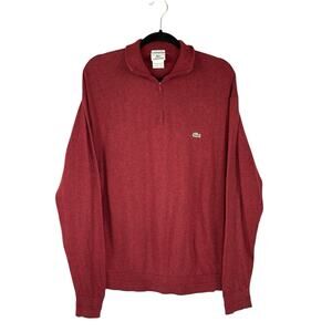 Lacoste Mens Sweater 1/4 Zip Pullover Cashmere Cotton Dark Red Size 7 XXL
